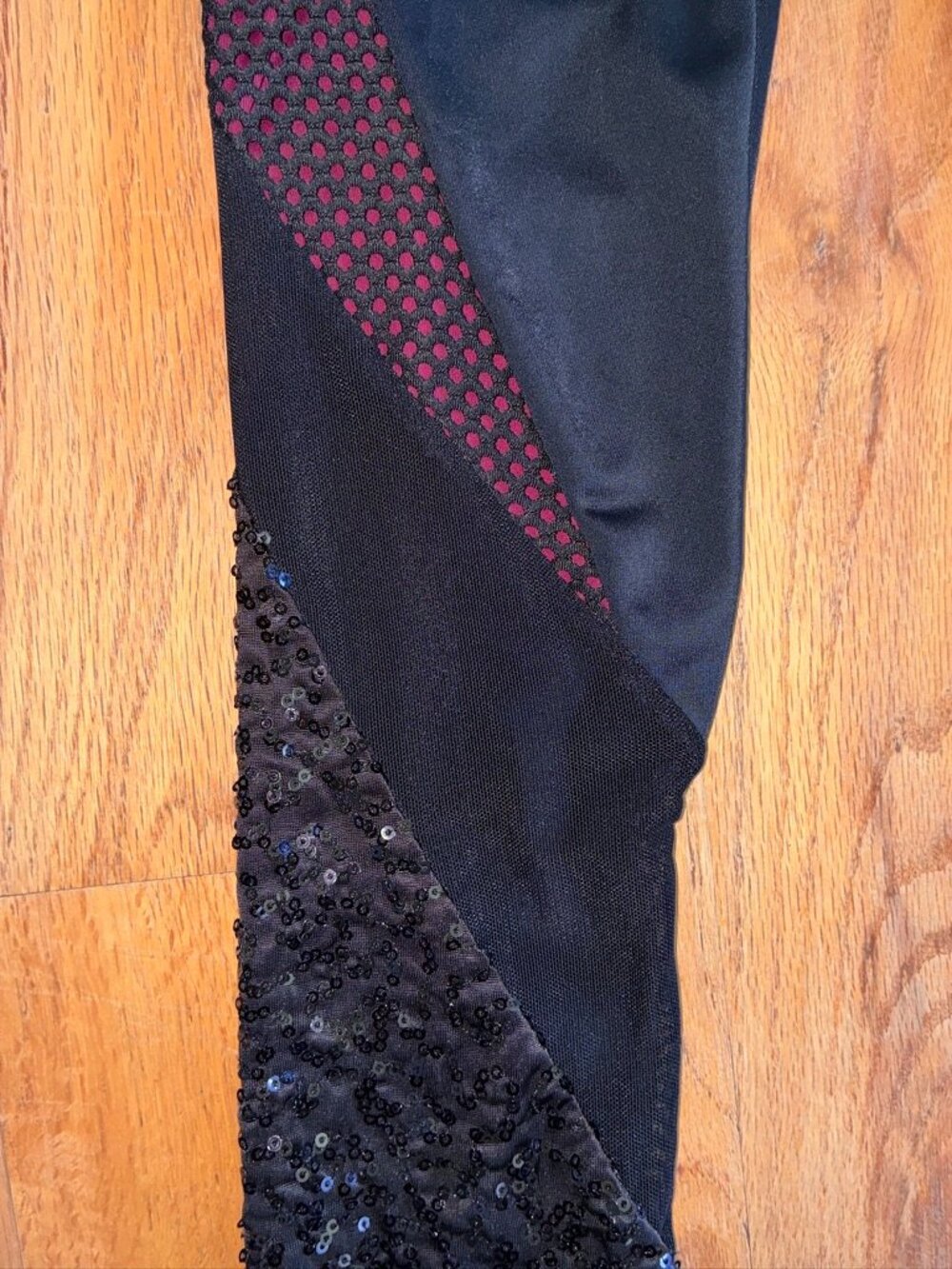Weissman Black Burgundy Mesh Sequin Dance Leggings LC (Large Child)